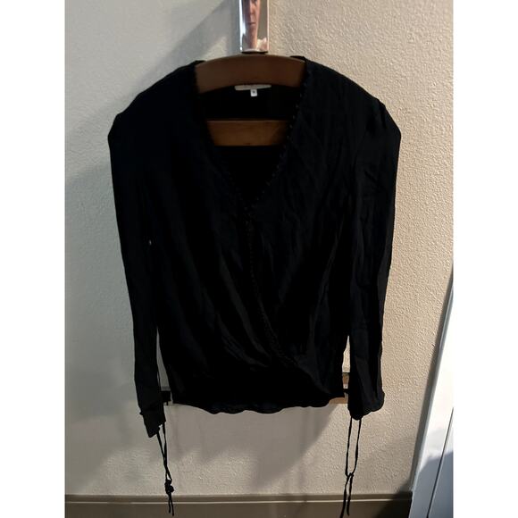 3.1 Phillip Lim Black Silk Long Sleeve V- Neck Wrap Blouse Size 0 - Picture 5 of 12